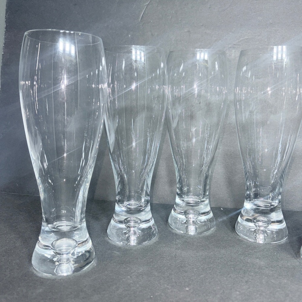 Set of 6 Crate and Barrel Crystal Krosno Bubble Base Pilsner Glasses Poland - Picture 7 of 16